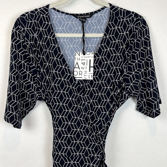 NWT 41 Hawthorn Kaitlyn Wrap Dress Navy 2X Geometric - Picture 3 of 11
